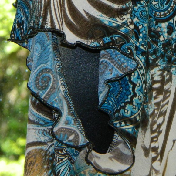 2 for/ $25 Jessica Cap Sleeve V-Neck Blouse Brown Blue Zebra Paisley Size 1X - Picture 15 of 16